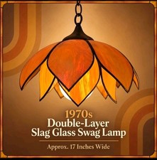1970s Vintage Caramel Slag Glass Double Layer Swag Hanging Lamp 17