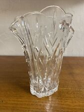 Crystal Water Pitcher Cut Lead Glass Leaves Pattern Scalloped Top Edge 9.5