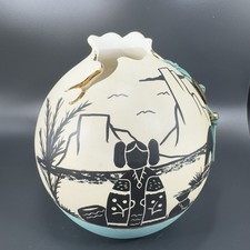 Vintage White Fawn Pottery Hand Made Vase Artist Signed Dorn W Hanging Trinket picture