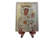 Vtg Pewter Black Madonna of Czestochowa Embossed Icon Plaque 6