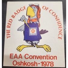 Vintage EAA Convent Oshkosh 1978 Sticker -AC Spark Plug Red Badge Of Confidence picture