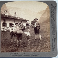 Bavarian Mountaineers in Traditional Alpine Dress at Mountain Stereoview Card picture