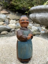 Antique Anri Hand Carved Painted Wood Full Figure Monk Corkscrew Bottle Opener picture