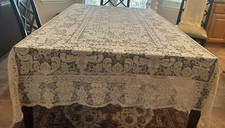 Antique early 1900s Linen Cotton Hand Made Lace Table Cloth Ecru picture