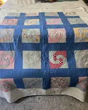Vintage 1960’s-70’s Hand Sewn Snail trail Quilt – patchwork Folk Art Quilt picture