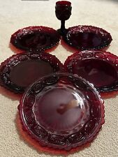 Set Of 5 Avon Cape Cod Ruby Red Dessert/ Salad Plates  7” and 4 1/2” Goblet picture