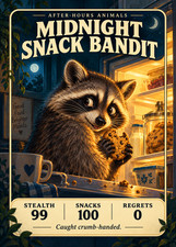 Midnight Snack Bandit Raccoon Holographic Novelty Trading Card 2.5 x 3.5 picture