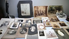 Antique Victorian Photos Women Kids Farming Equip Tinted Males Cabin Lot picture