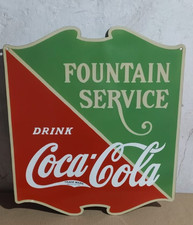 Drink Coca Cola Fountain Service Porcelain Enamel Sign  26 x 22.5 Inches 2 Sided picture
