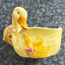 Napco Duck & Duckling Ceramic Planter, Yellow Glazed 3D, Japan 1960s picture