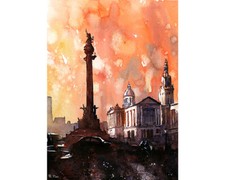 Colorful wall art of Arch at sunset- Barcelona, Spain watercolor art (print) picture
