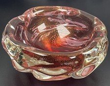 Flavio Poli Seguso Murano Pink with Gold flecks/Rose Glass Bowl Italy vintage picture