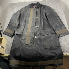 Vintage 60s Firefighters Coat Janesville Apparel WI Rubberized Black Actual Use picture