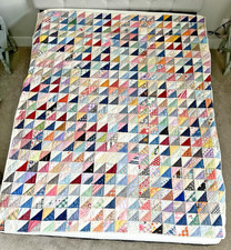 Antique Handmade Patchwork Quilt Scrappy Half-Square Triangle Colorful 77