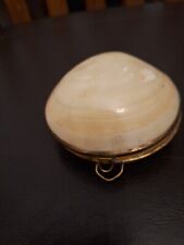 Vtg Snuff Pill Box Shell Brass - Clam Shape Brass Clasp picture