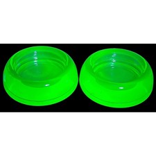 Vintage Green Uranium Glass Salt Cellars Set of 2 Hazel Atlas UV Glow Tiffin picture