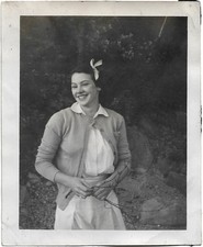 Vintage 1940s Old Photo of Beautiful American Sweater Girl Pretty Woman Smiling  picture