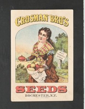Crosman Bros Seeds Rochester NY 1800's Red Onion Farm Girl Victorian Trade Card picture