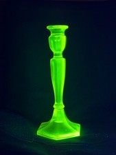 Fenton #349 Florentine Vaseline Uranium Glass Candlestick 10.5