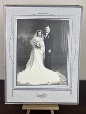 VTG 1920’s 1930’s Wedding Photo Husband Wife Cardboard Frame Syracuse NY 14” picture