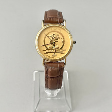 Lorus Disney Watch Mickey Mouse Golf Club Gold Tone Leather Band New Battery picture