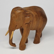 Vintage Hand Carved Small Wooden Elephant Figurine Home Decor 3.5
