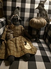 Grungy WItch Doll & Crow on Spindle Primitives by Kathy picture