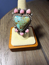 Native American By Chris Etsitty Mine 8 Turq with Pink Conch Adjustable Band picture