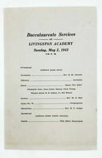 Baccalaureate Service Livingston Academy Program May 2, 1943 Vintage School picture