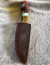 Chipaway Cutlery Fixed Blade Hunting Knife Wood Bone Handle Leather Sheath picture
