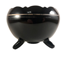 Vintage Black Glass Planter/Vase Scalloped Edge 3 Legged Round picture