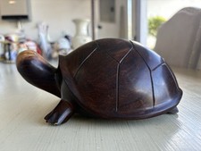 Vintage Hand-Carved Wooden Turtle Figurine picture