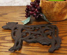 Western Holstein Cow With Lace Scrolls Design Cast Iron Metal Trivet Accent picture