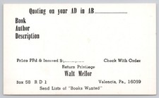 AB Bookman's Weekly Quoting Postcard Walt Mellor Valencia PA Trade Card picture