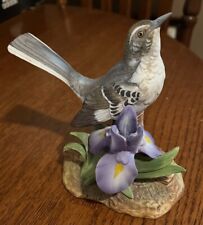 Andrea Sadek Mocking Bird Porcelain Figurine Purple Iris Flower Japan VTG 1988 picture