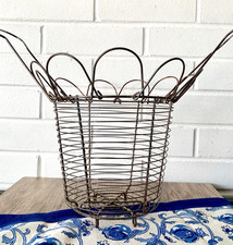 Vintage French Wire Egg Gathering Basket Farmhouse Farm Rustic Decor Primitive picture