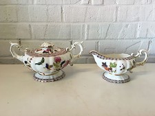 Antique English Ceramic Gravy Boat & Lidded Dish w/ Imari Style Decoration picture