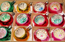 Lot VTG Glass Stencil Pictured FLOWER Indent BALL Christmas Ornaments Poland picture