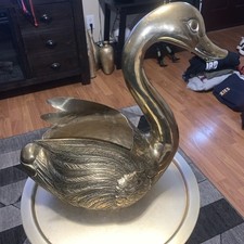 Vintage Large Brass Swan Planter Approx. 18 Long x 16.5 Tall  Made In Korea picture