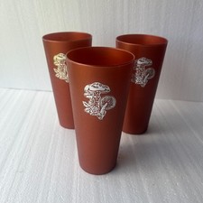 Vintage 1970s Nasco Mushroom Tumblers Set of 3 Burnt Orange Retro Plastic Cups picture