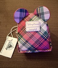 Disney Parks Loungefly Holiday Christmas Mickey Mini Plaid Backpack NEW picture
