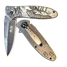 Elk Embossed Stone Wash coating  Stainless Knife EDC  Gear hunting Fishing Gift picture
