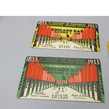 Vintage 1933 Chicago Worlds Fair Century of Progress Chicago Day Tickets Lot 2 picture