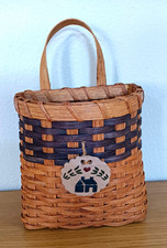 Vintage Small Woven Hanging Basket With Handle With Ceramic Detail Cottagecore  picture