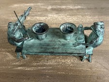 Vintage SPI Brass Frogs At Table - Candlelight Serenade - Patina Candle Holder picture