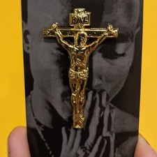 2pac Tribute Black Jesus 3d Raised Gold Metal Pin - Tupac On The Cross picture