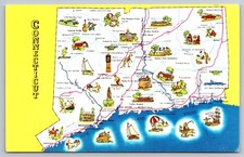 Connecticut Map Postcard Key Locations picture