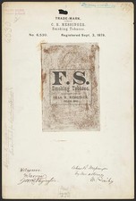 [Trademark registration by C. R. Messinger for F.S brand Smoking Tobacco] picture