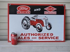 VINTAGE LARGE FORD TRACTOR AND DEARBORN FARM EQUIP PORCELAIN SIGN 24