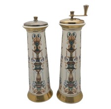 Vintage Lenox Lido Porcelain Salt Shaker Pepper Mill Set Ornate 24K Gold Accents picture
